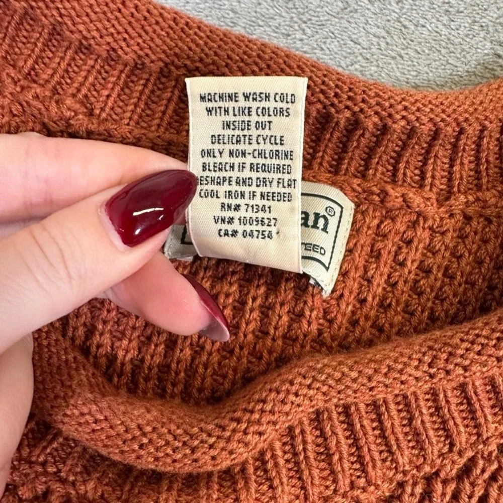 LL Bean Organic Cotton Waffle Knit Sweater XL-Tall Burnt Orange 515580